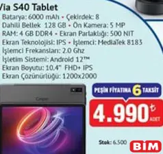 CASPER VİA S40 TABLET fiyat ve kampanya bilgisi